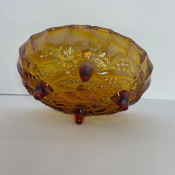 Vintage Indiana Carnival Glass Amber Footed Bowl – 7.75" H x 8.5" W Iridescent D - Picture 4 of 8